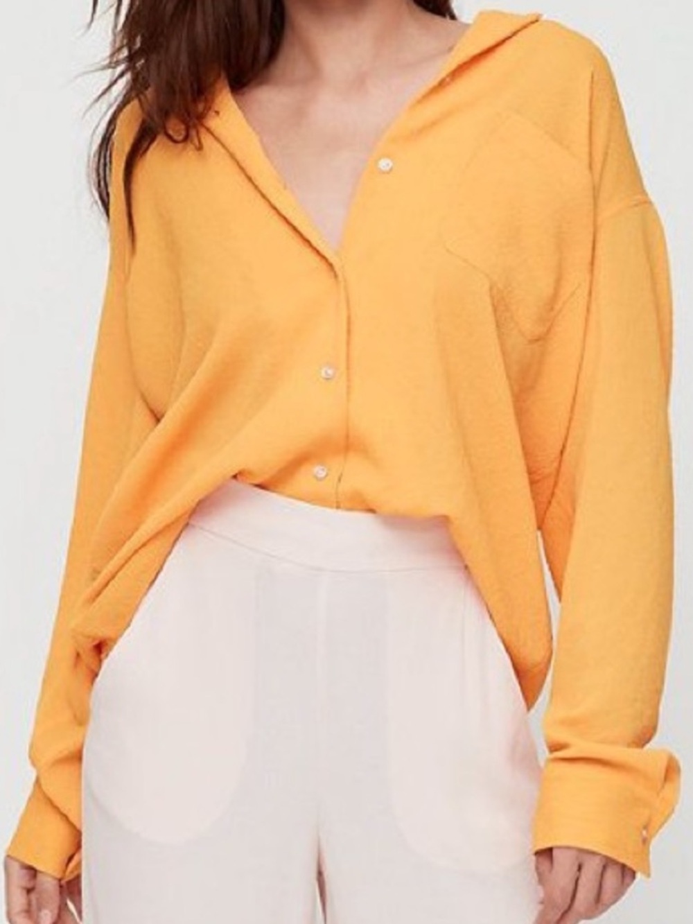 NEW Wilfred Trinne Relaxed Button Down Shirt Orange Marigold Crepe Oversized